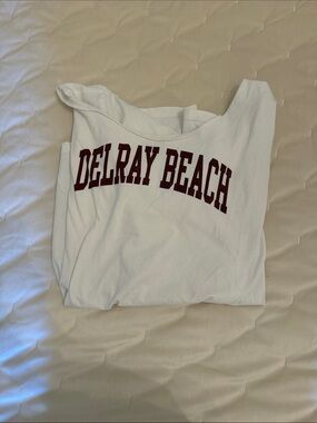 Brandy Melville White Short Sleeve Tee with Maroon "Delray Beach" Print